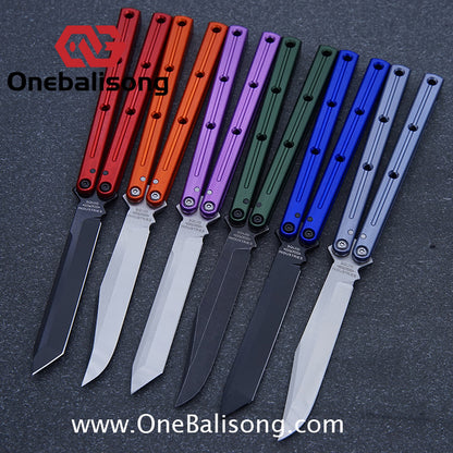 Baliplus Kraken Balisong Glossy clone Tanto/Bowie/Weekawk  live/Fake Blade Channel 7075 Aluminum Glossy Handle Bushings 9cr18