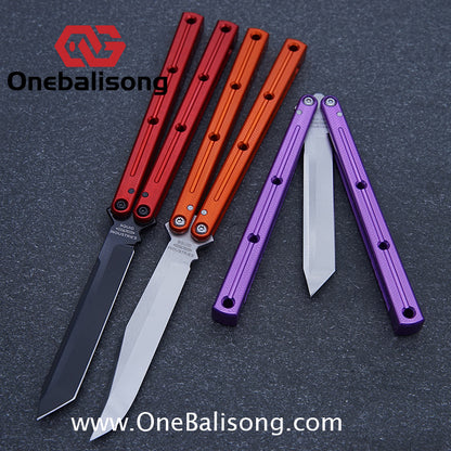 Baliplus Kraken Balisong Glossy clone Tanto/Bowie/Weekawk  live/Fake Blade Channel 7075 Aluminum Glossy Handle Bushings 9cr18