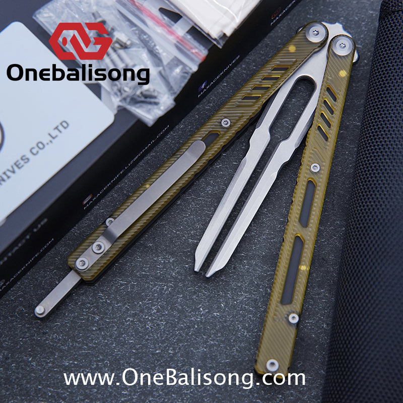 Maxace Banshee Balisong G10/PEI Patch Handle 10Cr15CoMoV Stone Washing Blade Bushing