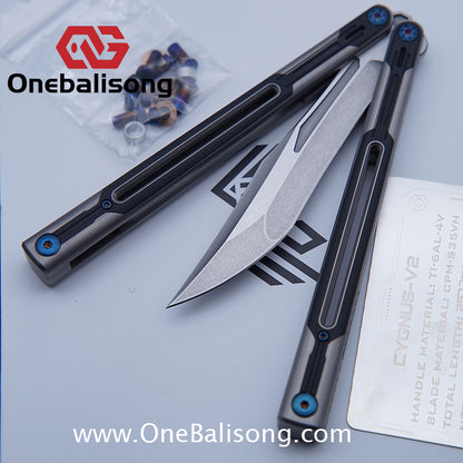 RAD Cygnus V2 Genuine Balisong Titanium-6AL-4V Handle CPM-S35VN Stainless Steel Live Blade Bushing