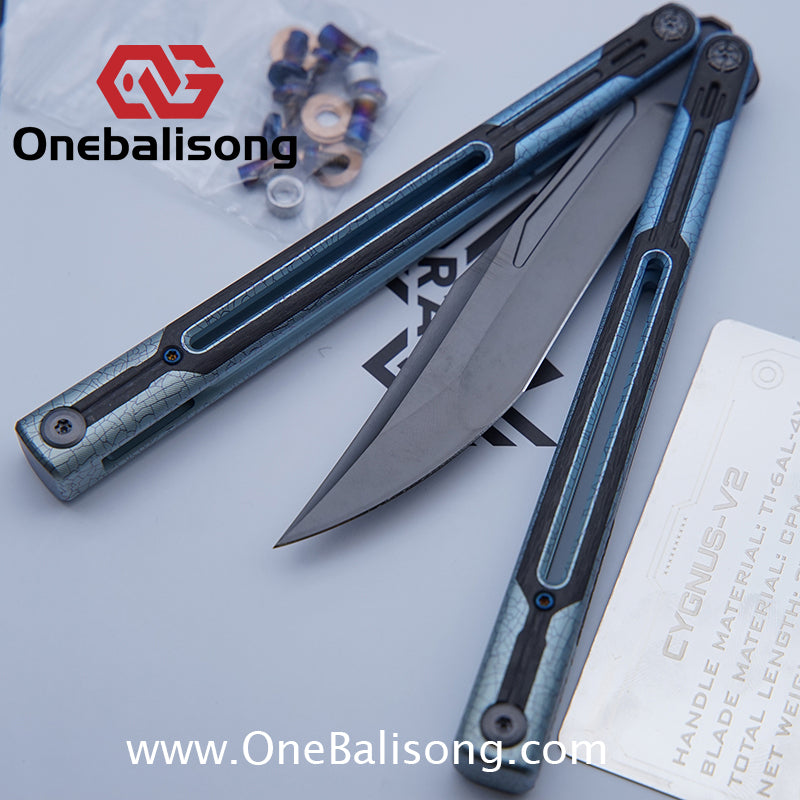 RAD Cygnus V2 Genuine Balisong Titanium-6AL-4V Handle CPM-S35VN Stainless Steel Blade Bushing