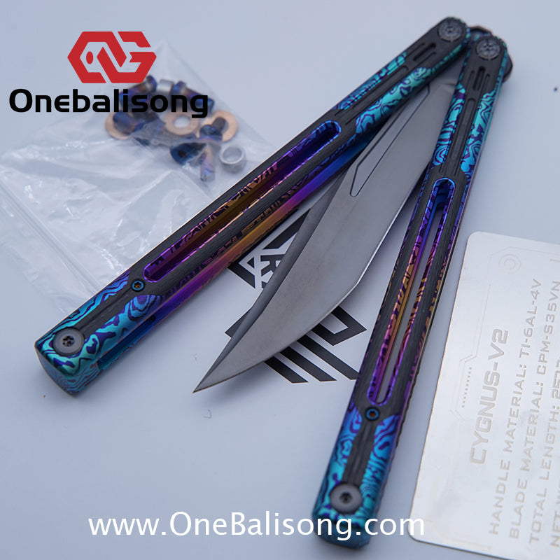 RAD Cygnus V2 Genuine Balisong Titanium-6AL-4V Handle CPM-S35VN Stainless Steel Blade Bushing