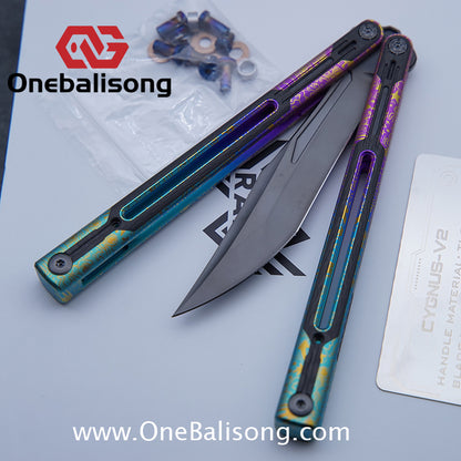 RAD Cygnus V2 Genuine Balisong Titanium-6AL-4V Handle CPM-S35VN Stainless Steel Live Blade Bushing