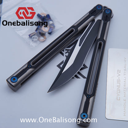 RAD Cygnus V2 Genuine Balisong Titanium-6AL-4V Handle CPM-S35VN Stainless Steel Live Blade Bushing