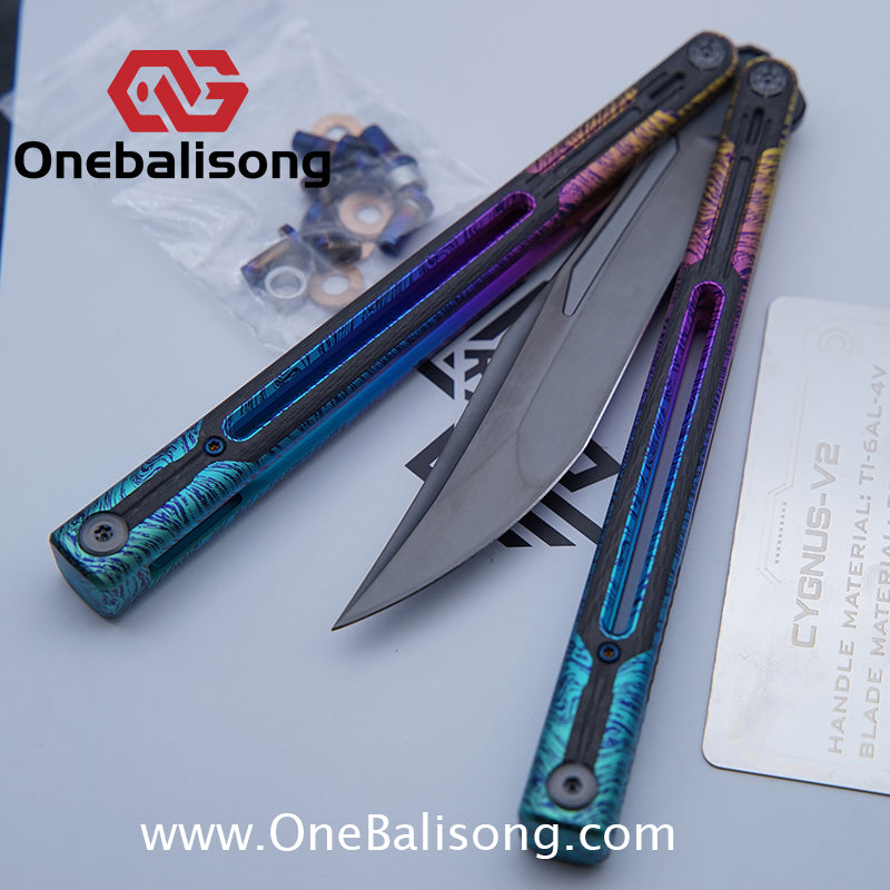 RAD Cygnus V2 Genuine Balisong Titanium-6AL-4V Handle CPM-S35VN Stainless Steel Blade Bushing