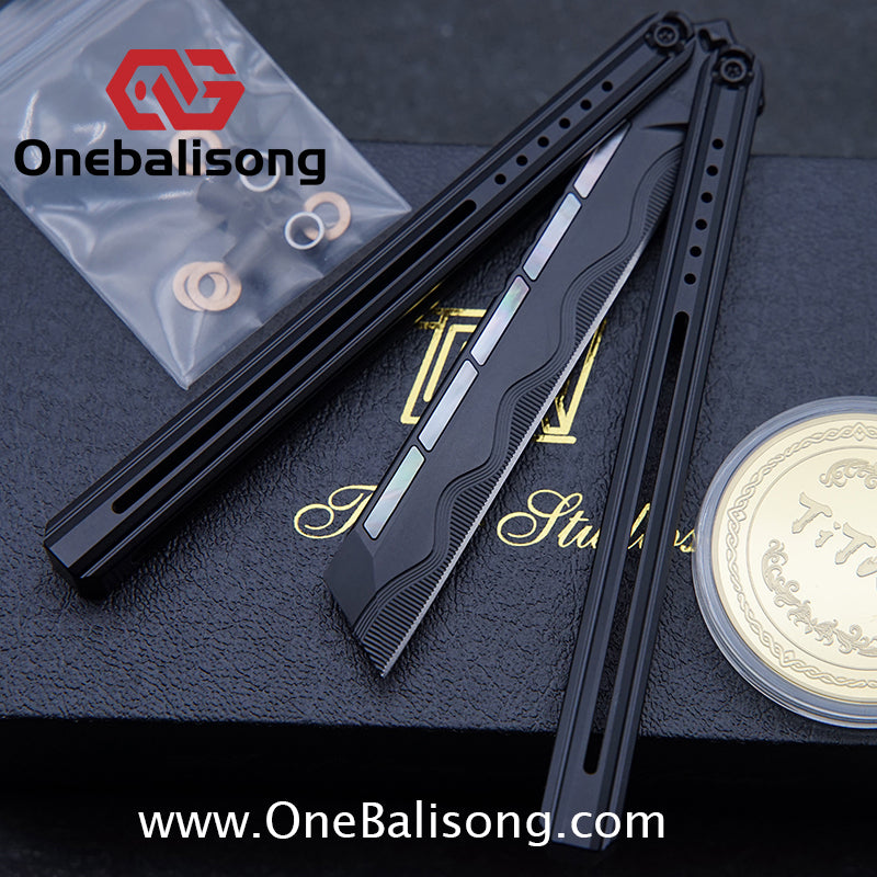 Titan Breaking Sorrow Balisong TC21 Titanium Alloy Handle M390 Stainless Steel Blade Bushing
