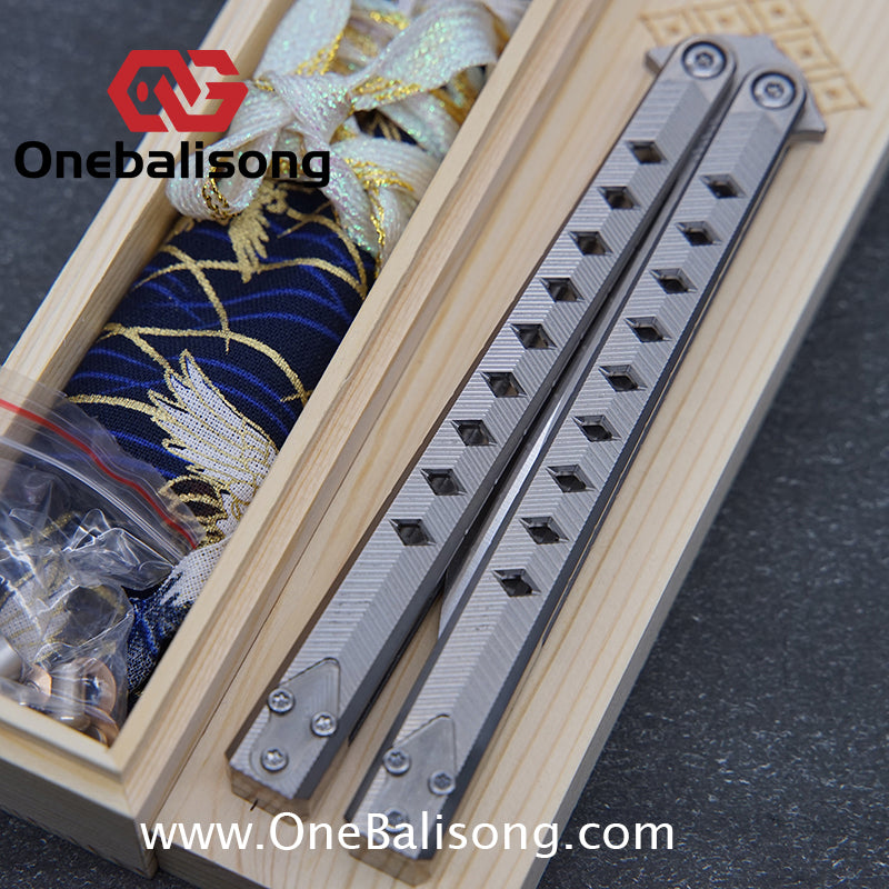 Blue River Konohishi Clone Balisong Titanium Alloy Handle Stainless Steel Blade Bushing