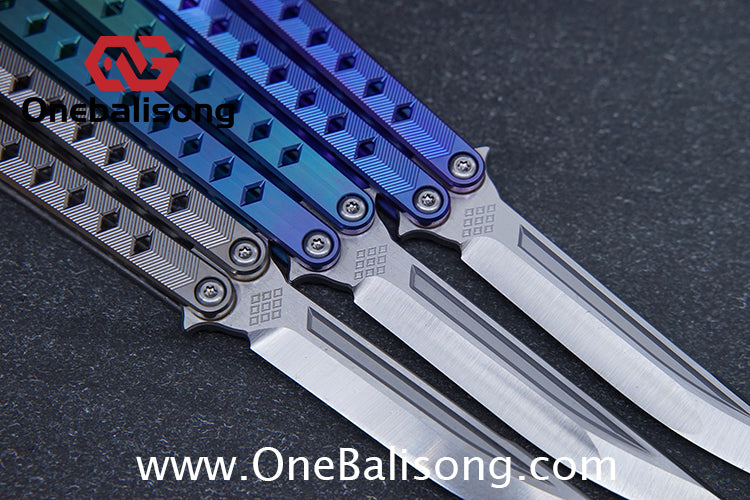 Blue River Konohishi Clone Balisong Titanium Alloy Handle Stainless Steel Blade Bushing