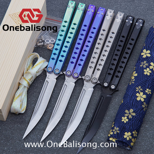 Blue River Konohishi Clone Balisong Titanium Alloy Handle Stainless Steel Blade Bushing