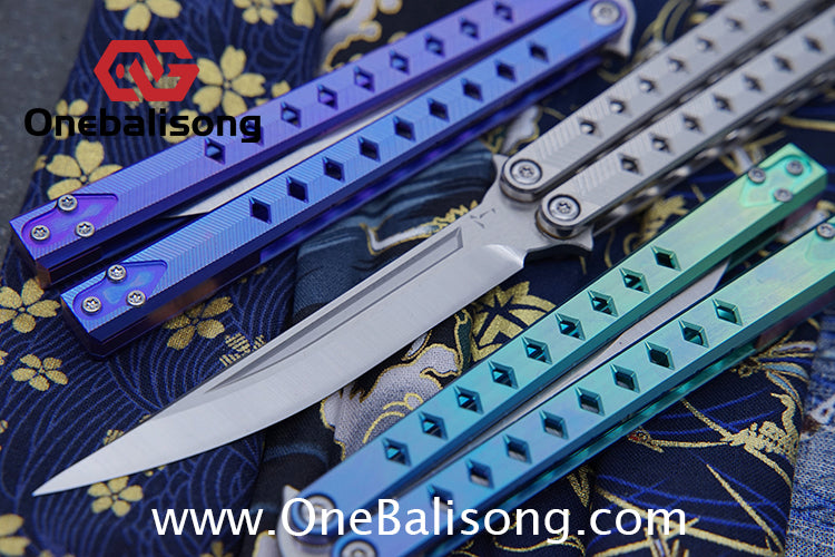 Blue River Konohishi Clone Balisong Titanium Alloy Handle Stainless Steel Blade Bushing