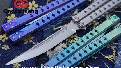 Blue River Konohishi Clone Balisong Titanium Alloy Handle Stainless Steel Blade Bushing