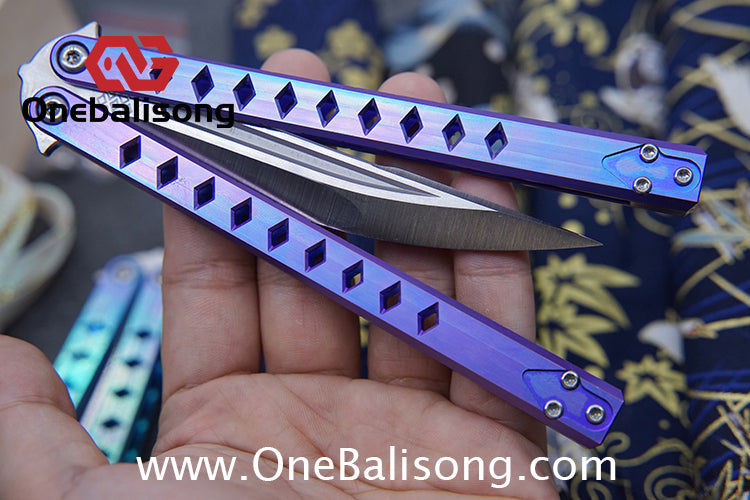 Blue River Konohishi Clone Balisong Titanium Alloy Handle Stainless Steel Blade Bushing