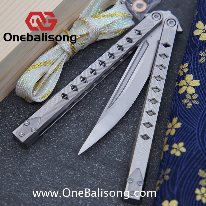 Blue River Konohishi Clone Balisong Titanium Alloy Handle Stainless Steel Blade Bushing
