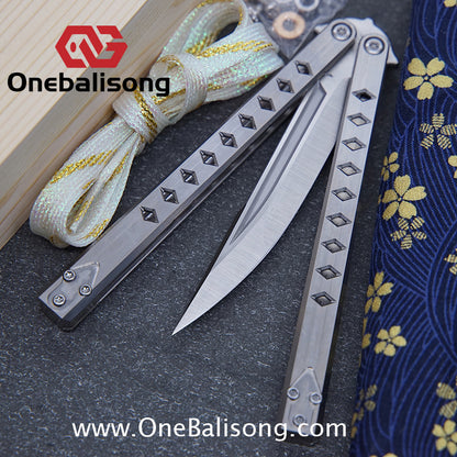 Blue River Konohishi Clone Balisong Titanium Alloy Handle Stainless Steel Blade Bushing