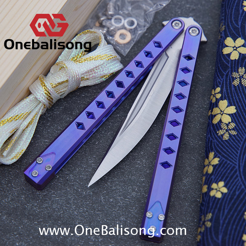 Blue River Konohishi Clone Balisong Titanium Alloy Handle Stainless Steel Blade Bushing