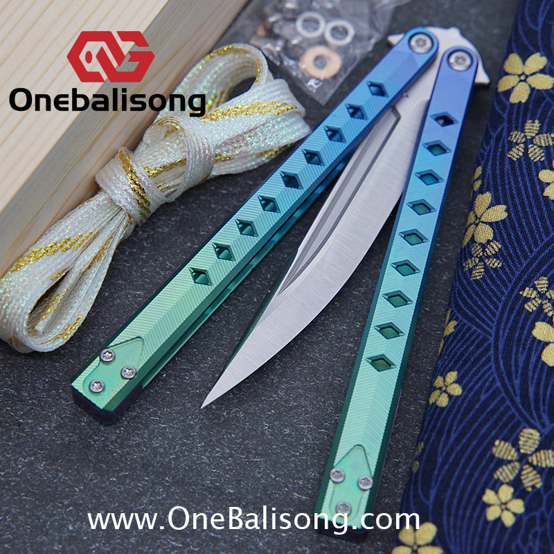 Blue River Konohishi Clone Balisong Titanium Alloy Handle Stainless Steel Blade Bushing
