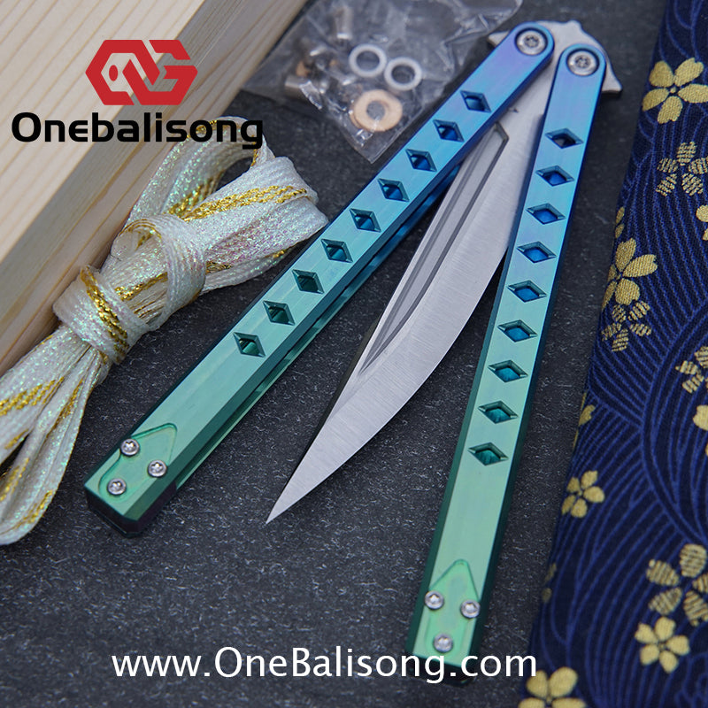 Blue River Konohishi Clone Balisong Titanium Alloy Handle Stainless Steel Blade Bushing