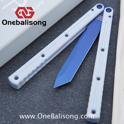 Baliplus Kraken Balisong Glossy clone Tanto/Bowie/Weekawk  live/Fake Blade Channel 7075 Aluminum Glossy Handle Bushings 9cr18
