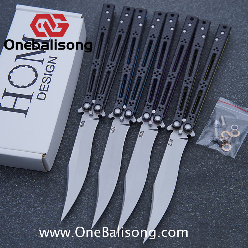 Small Fish HOM Bas Balisong Clone TC4 Titanium Alloy Lining Carbon Fiber Patch Handle 440C Stainless Steel Blade Bushings Sandwich Structure