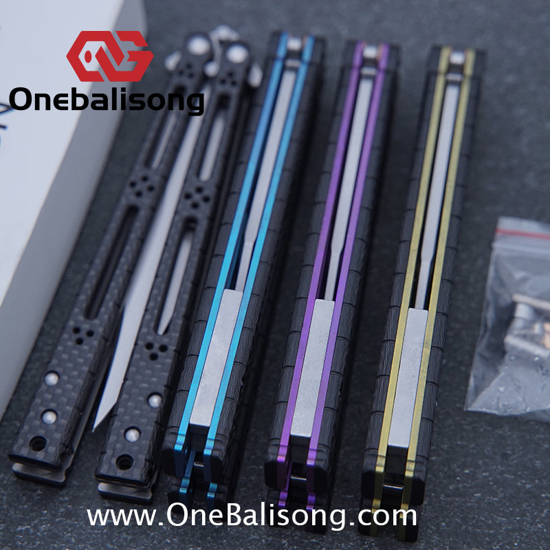Small Fish HOM Bas Balisong Clone TC4 Titanium Alloy Lining Carbon Fiber Patch Handle 440C Stainless Steel Blade Bushings Sandwich Structure