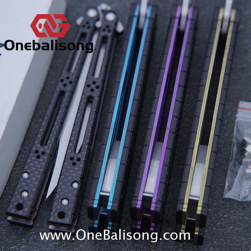 Small Fish HOM Bas Balisong Clone TC4 Titanium Alloy Lining Carbon Fiber Patch Handle 440C Stainless Steel Blade Bushings Sandwich Structure