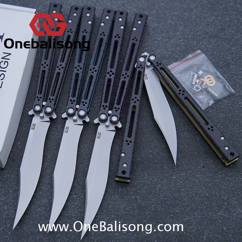 Small Fish HOM Bas Balisong Clone TC4 Titanium Alloy Lining Carbon Fiber Patch Handle 440C Stainless Steel Blade Bushings Sandwich Structure