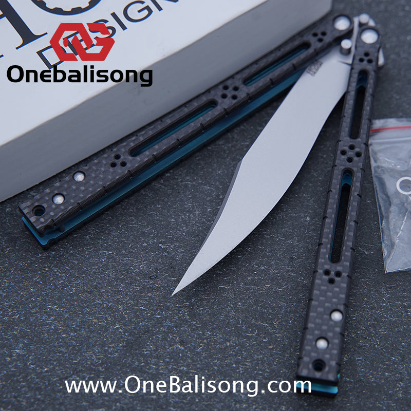 Small Fish HOM Bas Balisong Clone TC4 Titanium Alloy Lining Carbon Fiber Patch Handle 440C Stainless Steel Blade Bushings Sandwich Structure