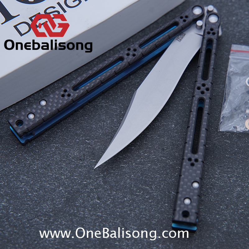 Small Fish HOM Bas Balisong Clone TC4 Titanium Alloy Lining Carbon Fiber Patch Handle 440C Stainless Steel Blade Bushings Sandwich Structure