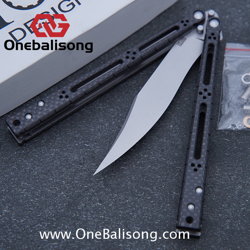 Small Fish HOM Bas Balisong Clone TC4 Titanium Alloy Lining Carbon Fiber Patch Handle 440C Stainless Steel Blade Bushings Sandwich Structure
