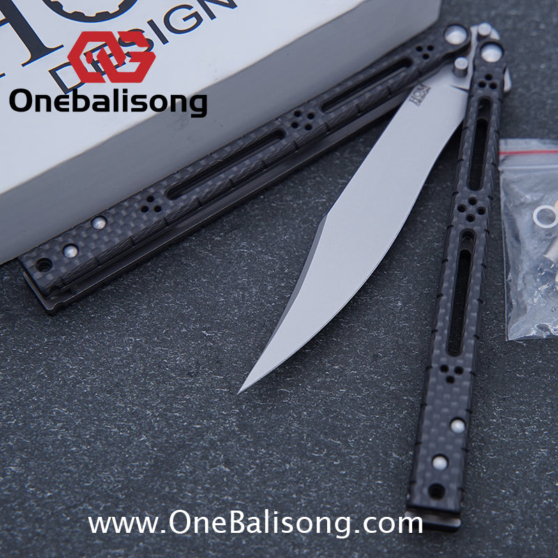 Small Fish HOM Bas Balisong Clone TC4 Titanium Alloy Lining Carbon Fiber Patch Handle 440C Stainless Steel Blade Bushings Sandwich Structure