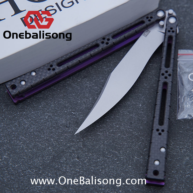Small Fish HOM Bas Balisong Clone TC4 Titanium Alloy Lining Carbon Fiber Patch Handle 440C Stainless Steel Blade Bushings Sandwich Structure