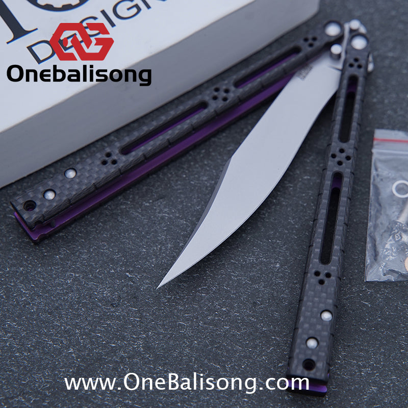 Small Fish HOM Bas Balisong Clone TC4 Titanium Alloy Lining Carbon Fiber Patch Handle 440C Stainless Steel Blade Bushings Sandwich Structure