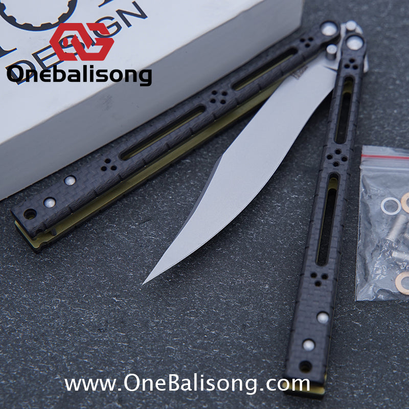 Small Fish HOM Bas Balisong Clone TC4 Titanium Alloy Lining Carbon Fiber Patch Handle 440C Stainless Steel Blade Bushings Sandwich Structure