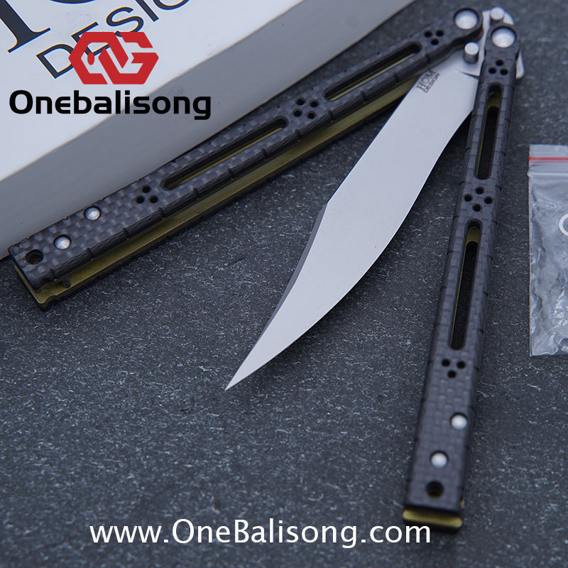 Small Fish HOM Bas Balisong Clone TC4 Titanium Alloy Lining Carbon Fiber Patch Handle 440C Stainless Steel Blade Bushings Sandwich Structure