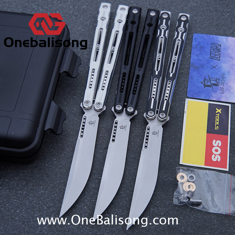 LOG & Asgard Lyra Balisong Aluminum Alloy Handle G10 paster Stainless Steel Fake Blade Sandwich Structure Bushing