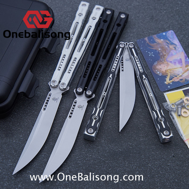 LOG & Asgard Lyra Balisong Aluminum Alloy Handle G10 paster Stainless Steel Fake Blade Sandwich Structure Bushing