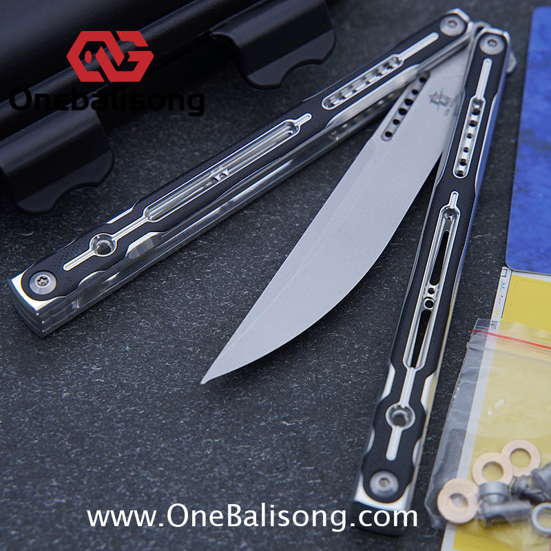 LOG & Asgard Lyra Balisong Aluminum Alloy Handle G10 paster Stainless Steel Fake Blade Sandwich Structure Bushing