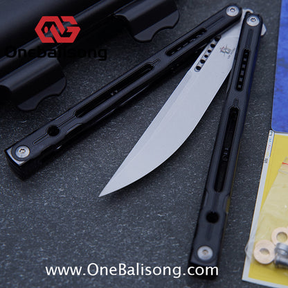 Log & Asgard Lyra V2 Balisong Aluminum Alloy Handle G10 paster Stainless Steel Fake Blade Sandwich Structure Bushing