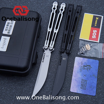 Log & Asgard Lyra V2 Balisong Aluminum Alloy Handle G10 paster Stainless Steel Fake Blade Sandwich Structure Bushing