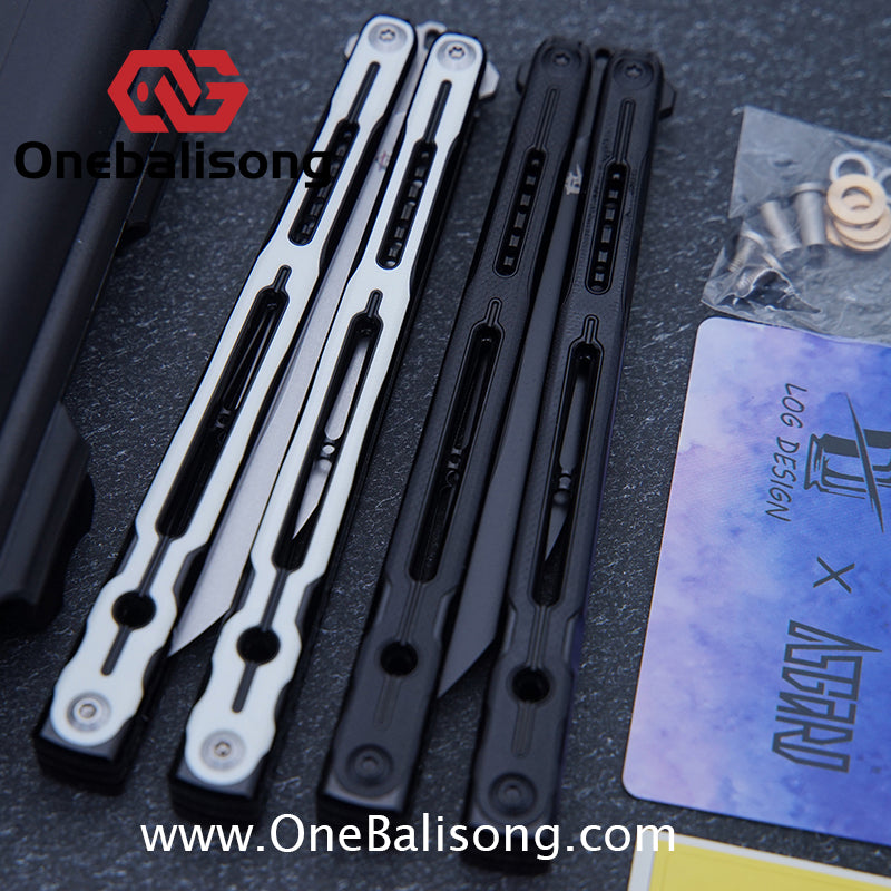 LOG & Asgard Lyra Balisong Aluminum Alloy Handle G10 paster Stainless Steel Fake Blade Sandwich Structure Bushing