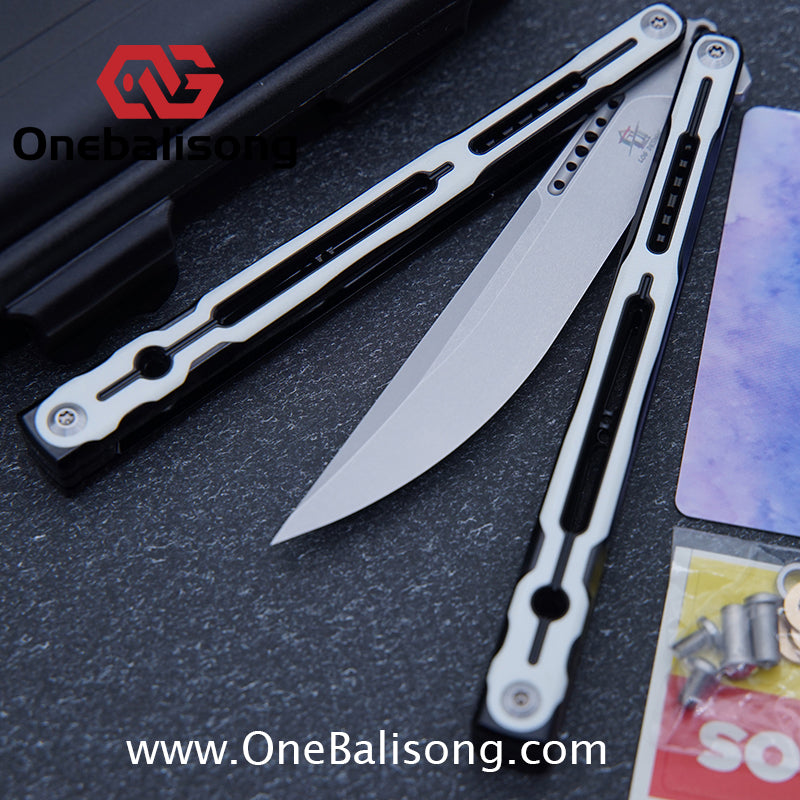 LOG & Asgard Lyra Balisong Aluminum Alloy Handle G10 paster Stainless Steel Fake Blade Sandwich Structure Bushing