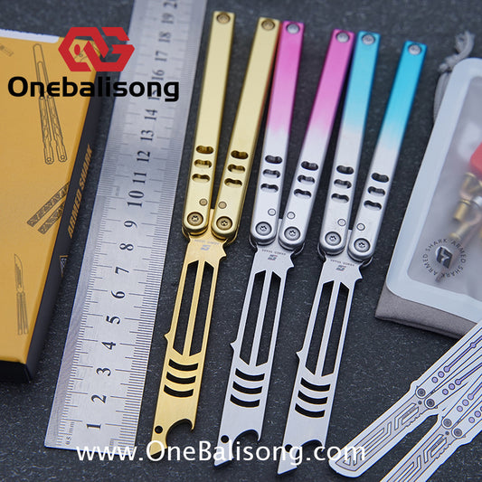 Armed Shark Mini Mako Balisong Clone 6061 Aviation Aluminum Handle 5CR15 Stainless Steel Trainer Blade