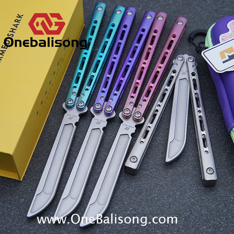ARMED SHARK MASHIN Balisong Clone TC4 Titanium Alloy Handle 5CR15 Stainless Steel Blade Bushing