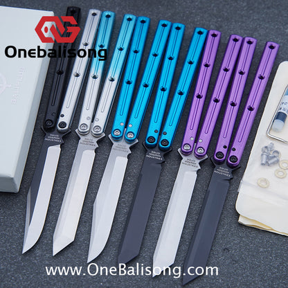 Baliplus Kraken Balisong Glossy clone Tanto/Bowie/Weekawk  live/Fake Blade Channel 7075 Aluminum Glossy Handle Bushings 9cr18