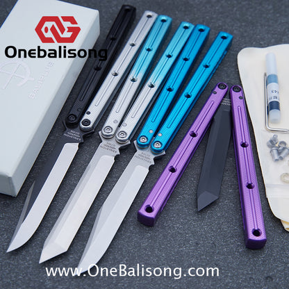 Baliplus Kraken Balisong Glossy clone Tanto/Bowie/Weekawk  live/Fake Blade Channel 7075 Aluminum Glossy Handle Bushings 9cr18