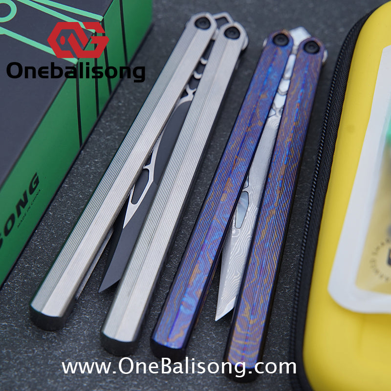 Armed Shark CK Viper Balisong Clone TC4 Titanium Alloy/Titanium Damascus Handle 14C28N MOV/Damascus Stainless Steel Fake Blade