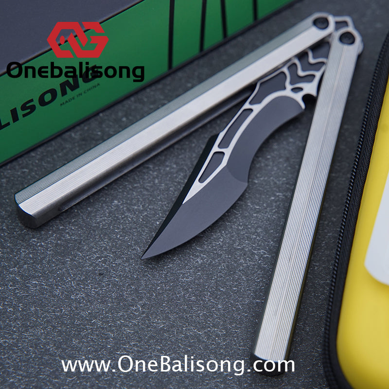 Armed Shark CK Viper Balisong Clone TC4 Titanium Alloy/Titanium Damascus Handle 14C28N MOV/Damascus Stainless Steel Fake Blade