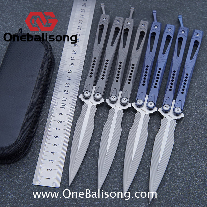 Roar Number 5 Bie Balisong TC4 Titanium Alloy Handle Steps Pattern M390/BG42 Stainless Steel Blade Sandwich Structure