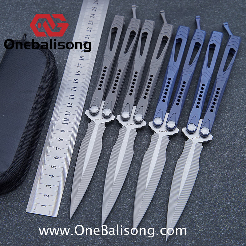 Roar Number 5 Bie Balisong TC4 Titanium Alloy Handle Steps Pattern M390/BG42 Stainless Steel Blade Sandwich Structure