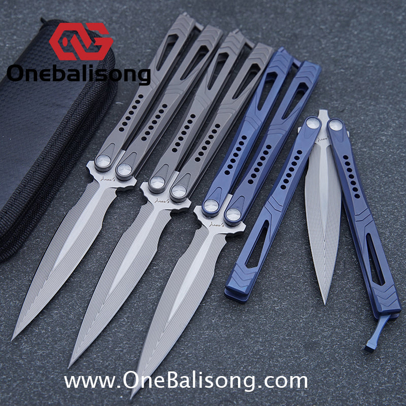 Roar Number 5 Bie Balisong TC4 Titanium Alloy Handle Steps Pattern M390/BG42 Stainless Steel Blade Sandwich Structure